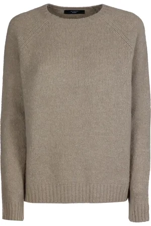 Max Mara Sweatshirts & Hoodies, Dames, Bruin, M, Katoen, Gebreide Sweatshirt met Ronde Halslijn