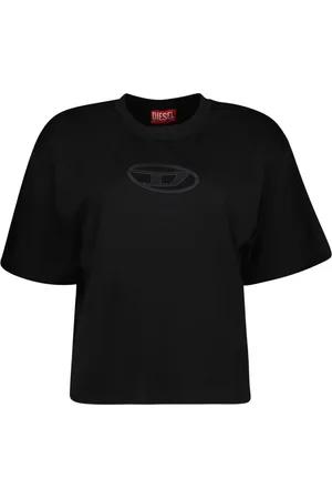 Diesel Tops, Dames, Zwart, XS, Katoen, Zwart Crop T-shirt Herfst-Winter Collectie