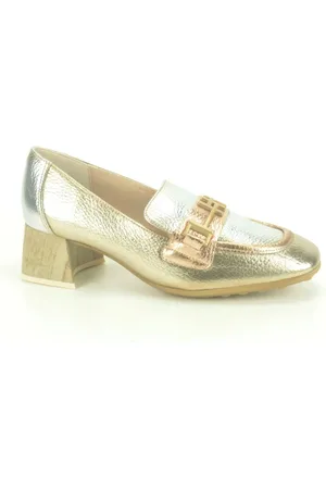 Hispanitas Schoenen, Dames, Geel, 37 EU, Leer, Combi Mocassin in Goudkleurig Leer
