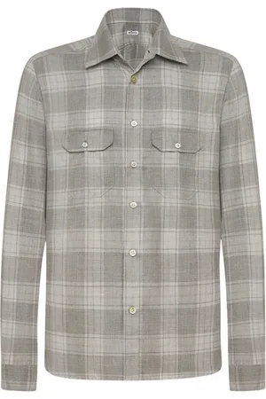 Kiton Overhemden, Heren, Grijs, XL, Kasjmier, Kasjmier Geruit Overshirt