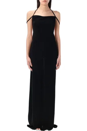 Marine Serre Kleedjes, Dames, Zwart, S, Zwarte Jersey Lange Jurk met Drapage