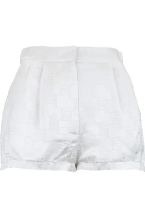 Elisabetta Franchi Korte broeken, Dames, Wit, M, Polyester, Shorts met rits en logo detail