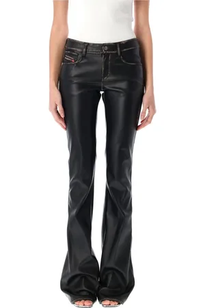 Diesel Broeken, Dames, Zwart, S, Leer, Eco Leren Bootcut Broek