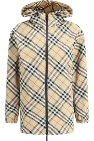 Burberry Jassen, Dames, Bruin, L, Archive Check Jas met Hoge Kraag