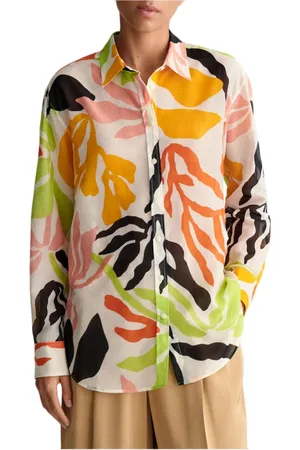GANT Blouses & Shirts, Dames, Veelkleurig, M, Katoen, Palm Print Katoen Zijden Overhemd