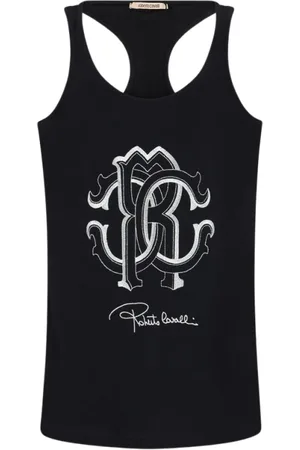 Roberto Cavalli Tops, Dames, Zwart, L, Katoen, Monogram RC Racerback Tanktop