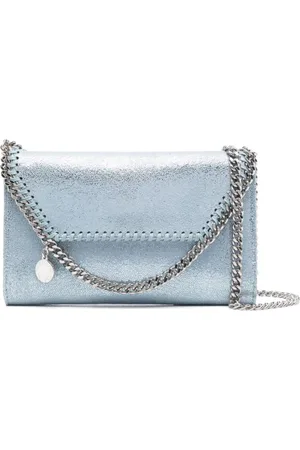 Stella McCartney Tassen, Dames, Blauw, ONE Size, Polyester, Blauwe Metallic Schoudertas met Ketting