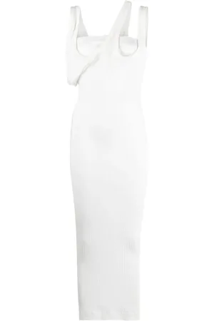 The Attico Kleedjes, Dames, Wit, S, Katoen, Geribbelde Asymmetrische Midi Jurk