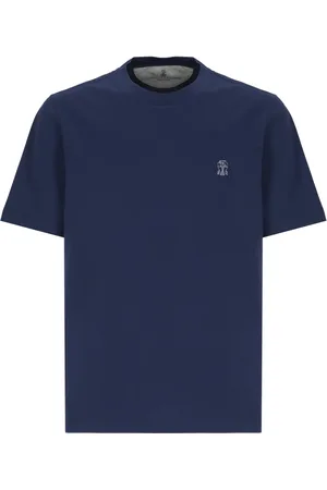 Brunello Cucinelli Tops, Heren, Blauw, 2Xl, Katoen, T-shirt met ronde hals
