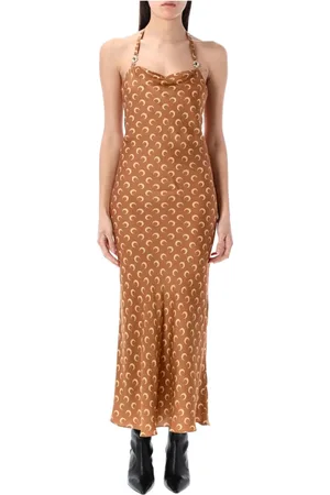 Marine Serre Kleedjes, Dames, Bruin, M, Satijn, Moon Satijnen Slip Dress