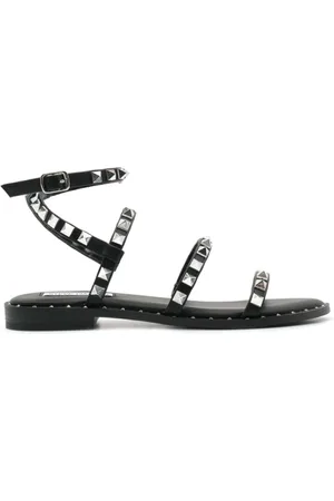 Steve Madden Schoenen, Dames, Zwart, 39 EU, Zwarte Platte Sandalen met Bandjes