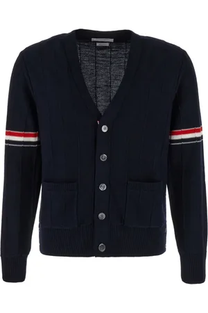 Thom Browne Truien, Heren, Blauw, L, V-Neck Armband Cardigan