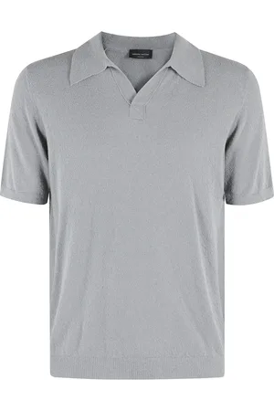 Roberto Collina Tops, Heren, Grijs, L, Katoen, Grijze Polo Shirt Korte Mouw Katoen