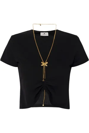 Elisabetta Franchi Tops, Dames, Zwart, XS, Katoen, Cropped katoenen jersey sweater