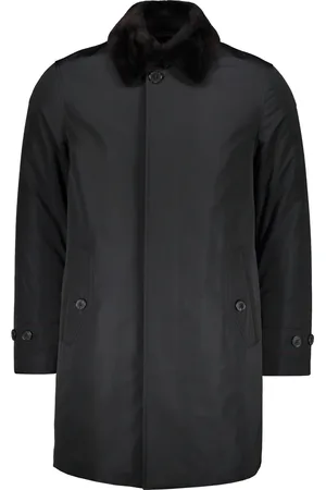 Ermenegildo Zegna Mantels, Heren, Blauw, S, Wol, Gevoerde gewatteerde jas met leren inzetstukken