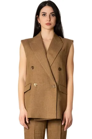 Max Mara Jassen, Dames, Bruin, L, Linnen, Linnen Mouwloze Jas