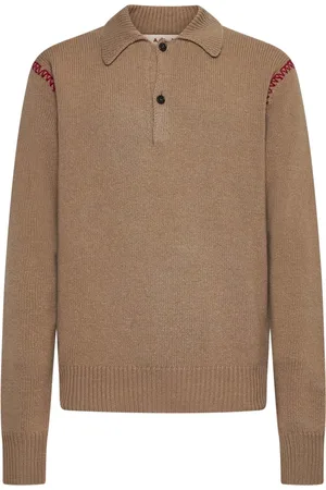 Marni Tops, Heren, Bruin, L, Wol, Polo Shirt met Geborduurd Logo