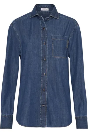 Brunello Cucinelli Blouses & Shirts, Dames, Blauw, M, Katoen, Klassiek overhemd met kraag