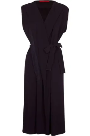 Carolina Herrera Kleedjes, Dames, Zwart, S, Zwarte Crêpe Wrap Jurk met Franjes