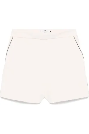 Elisabetta Franchi Korte broeken, Dames, Wit, S, Polyester, Shorts met geborduurd logo en zijzak