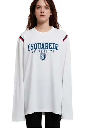 Dsquared2 Tops, Dames, Wit, L, Katoen, Graphic Long Sleeve College T-shirt