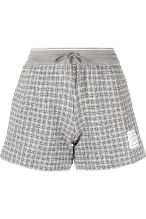 Thom Browne Korte broeken, Dames, Grijs, S, Tweed, Grijs Geruite Tweed Track Shorts