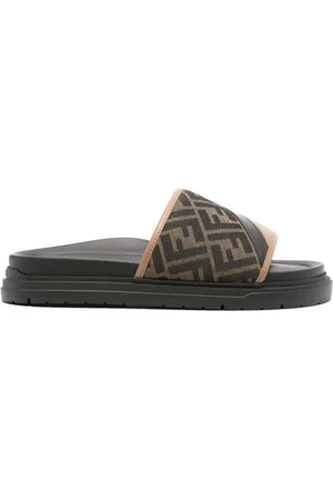 Fendi Schoenen, Heren, Veelkleurig, 42 EU, Leer, Canvas Padded Sandalen met FF Motief