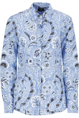 Etro Blouses & Shirts, Dames, Blauw, L, Katoen, Slim overhemd met print