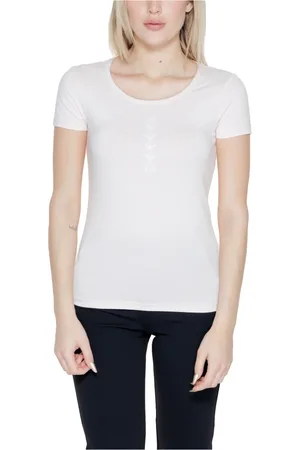EA7 Tops, Dames, Wit, XS, Katoen, Wit T-shirt met Korte Mouwen en Ronde Hals