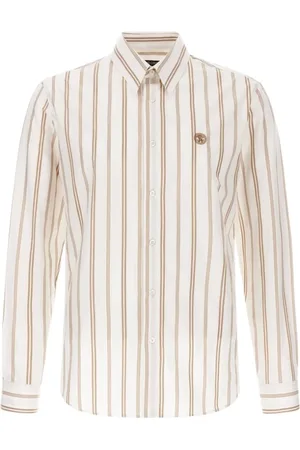 Roberto Cavalli Overhemden, Heren, , XL, Gestreept Shirt Ivory Man Gemaakt in Italië