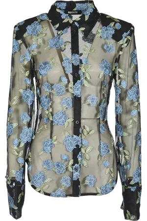 ROTATE Blouses & Shirts, Dames, Zwart, S, Polyester, Zwarte Mesh Aansluitende Shirt