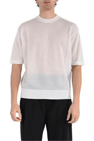 LANEUS Tops, Heren, Wit, M, Lyocell Gebreide Ronde Hals T-shirt