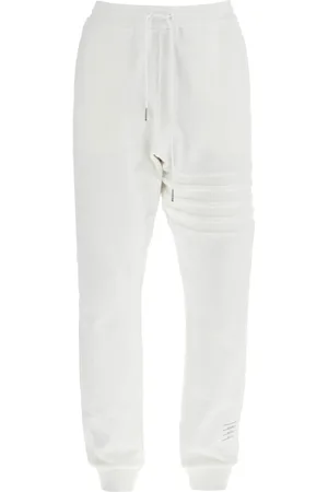 Thom Browne Broeken, Dames, Wit, L, Katoen, Gestreept katoenen joggingbroek