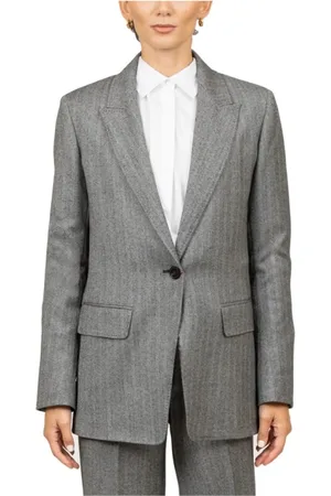 Max Mara Jassen, Dames, Grijs, 2Xl, Wol, Grijs en Zwart Wollen Spigata Jas