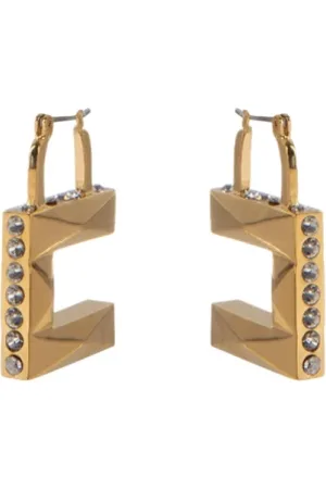 Elisabetta Franchi Accessoires, Dames, Geel, ONE Size, Geometrische Oorbellen met Facetten