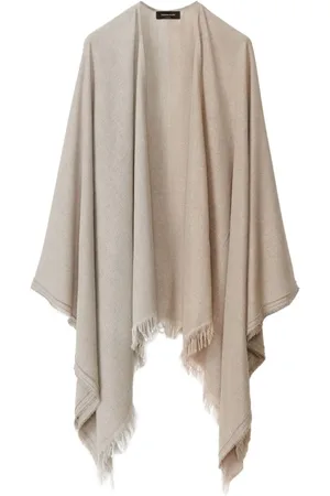 Fabiana Filippi Jassen, Dames, , ONE Size, Zandkleurige Cape Jas met Franjes
