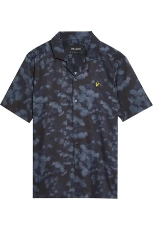 Lyle & Scott Overhemden, Heren, Blauw, M, SS Geweven Shirt Digitaal Bloemenprint Resort Shirt