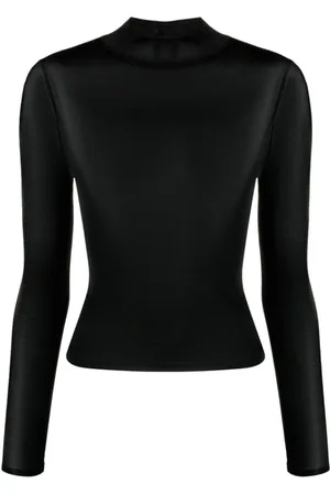 Courrèges Blouses & Shirts, Dames, Zwart, S, Polyester, Mockneck 2nd Skin Top