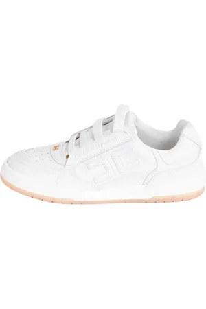 Elisabetta Franchi Schoenen, Dames, Wit, 36 EU, Leren Sneakers met Dubbel C Logo