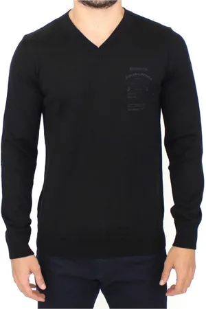 ERMANNO SCERVINO Truien, Heren, Zwart, M, Wol, Zwarte V-hals Pullover Trui
