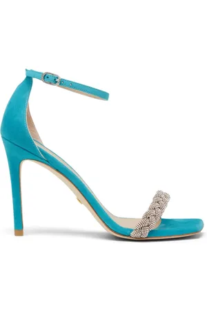 Stuart Weitzman Schoenen, Dames, Blauw, 38 EU, Suède, Sandaal met hoge hak en kristallen
