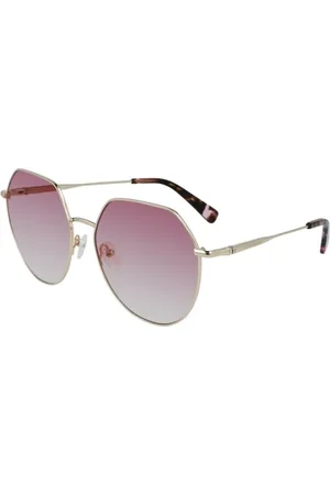 Longchamp Accessoires, Dames, Grijs, ONE Size, Goudkleurige en roze metalen zonnebril