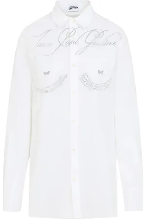 Jean Paul Gaultier Blouses & Shirts, Dames, Wit, XS, Katoen, Zwarte katoenen overhemd voor vrouwen