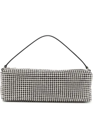Alexander Wang Tassen, Dames, Grijs, ONE Size, Mesh Design Kristalversiering Rechthoekige Tas