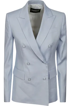 Dondup Jassen, Dames, Blauw, L, Linnen, Jewel Button Double-Breasted Blazer