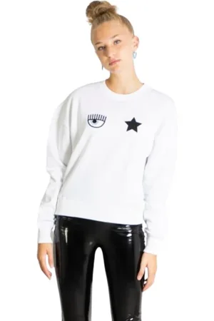 Chiara Ferragni Sweatshirts & Hoodies, Dames, Wit, S, Katoen, Sweatshirt met ronde hals en logo