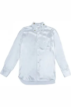 Marni Blouses & Shirts, Dames, Wit, S, Leer, Pierced Collar Long Sleeve Shirt