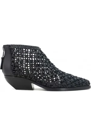 Elena Iachi Schoenen, Dames, Zwart, 39 EU, Leer, Leren enkellaarsjes met gevlochten bovenwerk