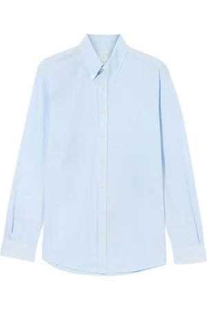 Brooks Brothers Overhemden, Heren, Blauw, L, Katoen, Slim Fit Katoenen Garment Dyed Overhemd met Knoopsluiting