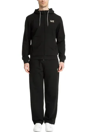EA7 Sport, Heren, Zwart, XL, Katoen, Effen Hoodie Tracksuit met Koordsluiting